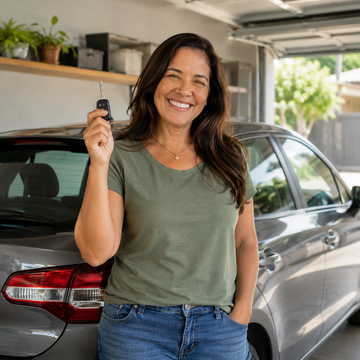 Cliente com a chave do carro na garagem